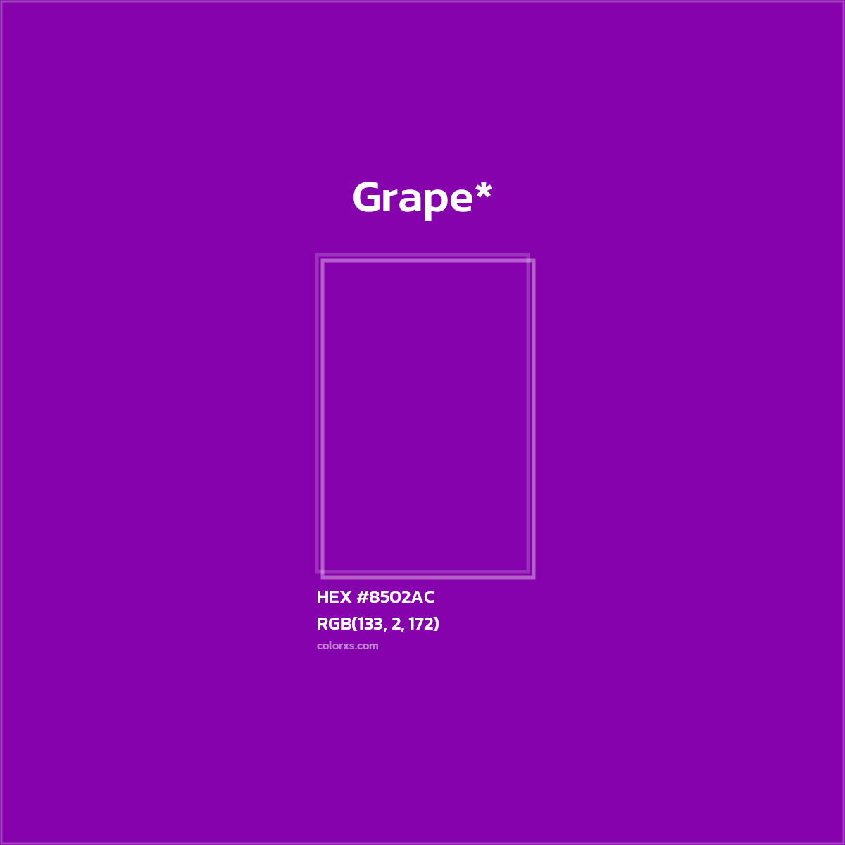 #8502AC hex color. RGB, RYB, CMYK, HSL, HSV codes and color conversions. Matching color names, palettes, paints.