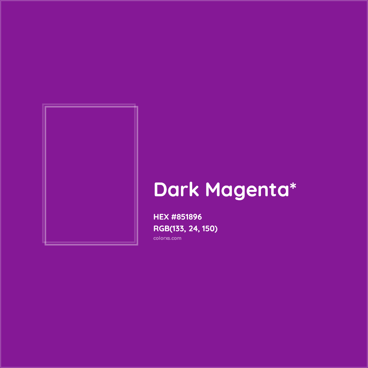 #851896 hex color. RGB, RYB, CMYK, HSL, HSV codes and color conversions. Matching color names, palettes, paints.