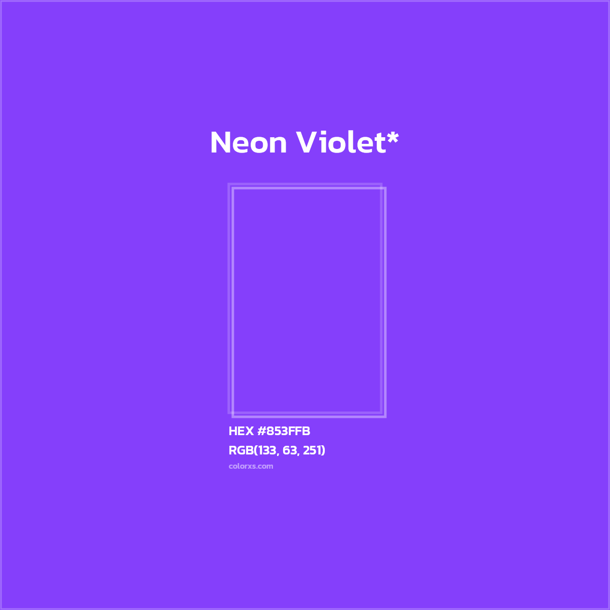 #853FFB hex color. RGB, RYB, CMYK, HSL, HSV codes and color conversions. Matching color names, palettes, paints.
