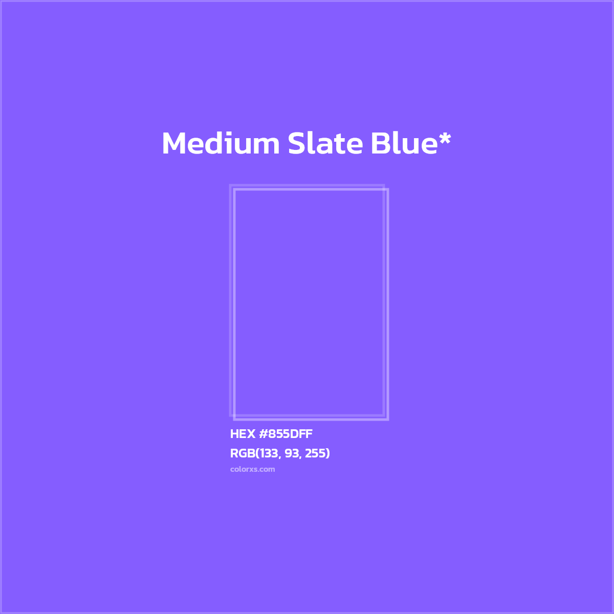 #855DFF hex color. RGB, RYB, CMYK, HSL, HSV codes and color conversions. Matching color names, palettes, paints.