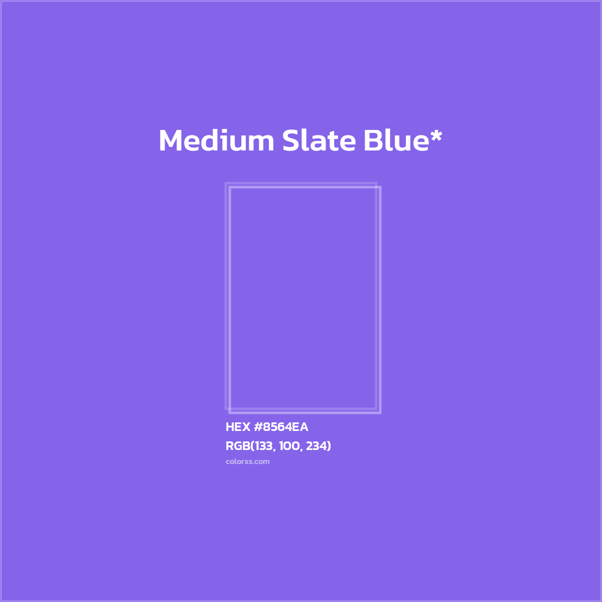 #8564EA hex color. RGB, RYB, CMYK, HSL, HSV codes and color conversions. Matching color names, palettes, paints.