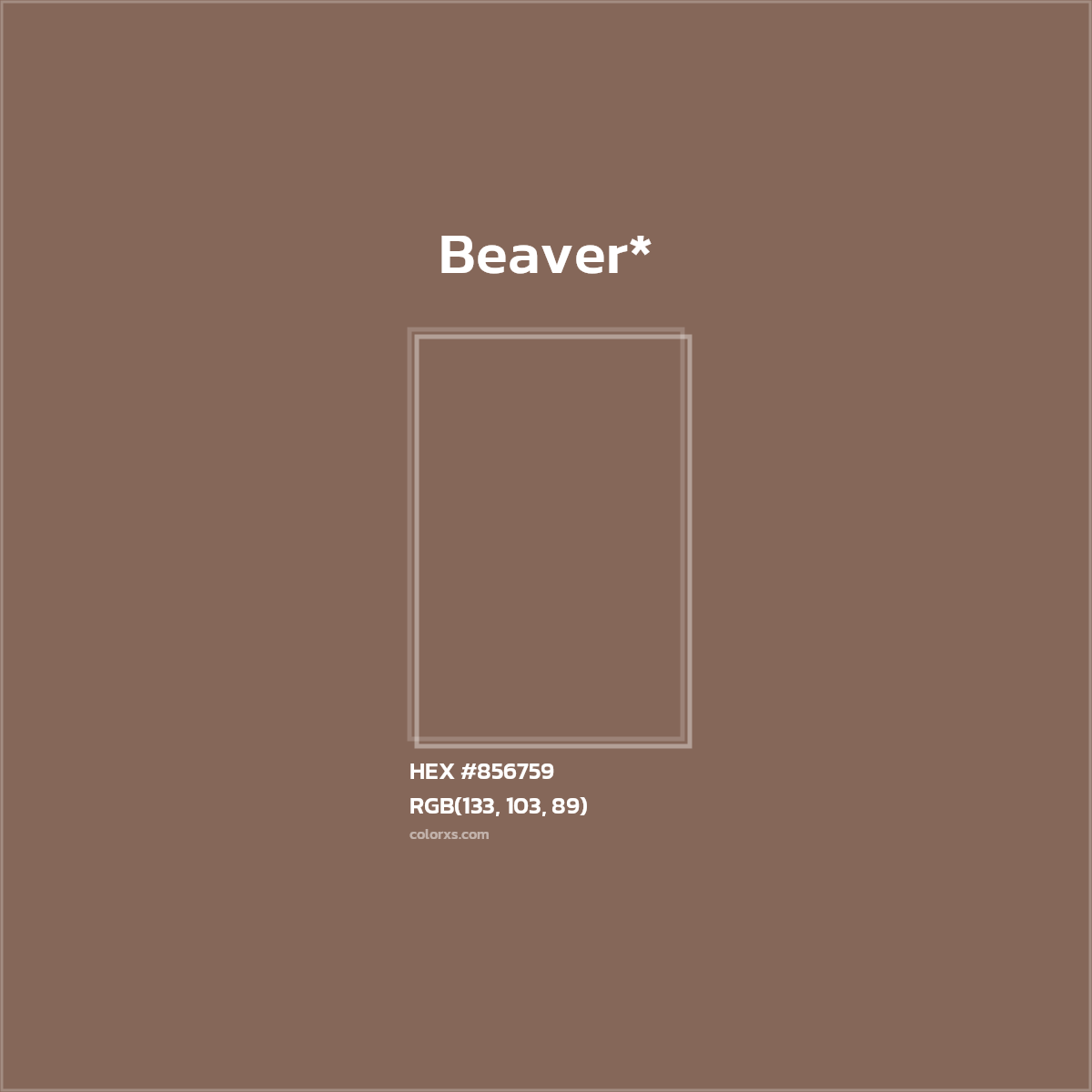#856759 hex color. RGB, RYB, CMYK, HSL, HSV codes and color conversions. Matching color names, palettes, paints.