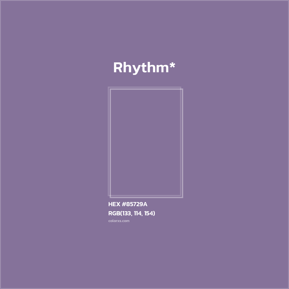 #85729A hex color. RGB, RYB, CMYK, HSL, HSV codes and color conversions. Matching color names, palettes, paints.