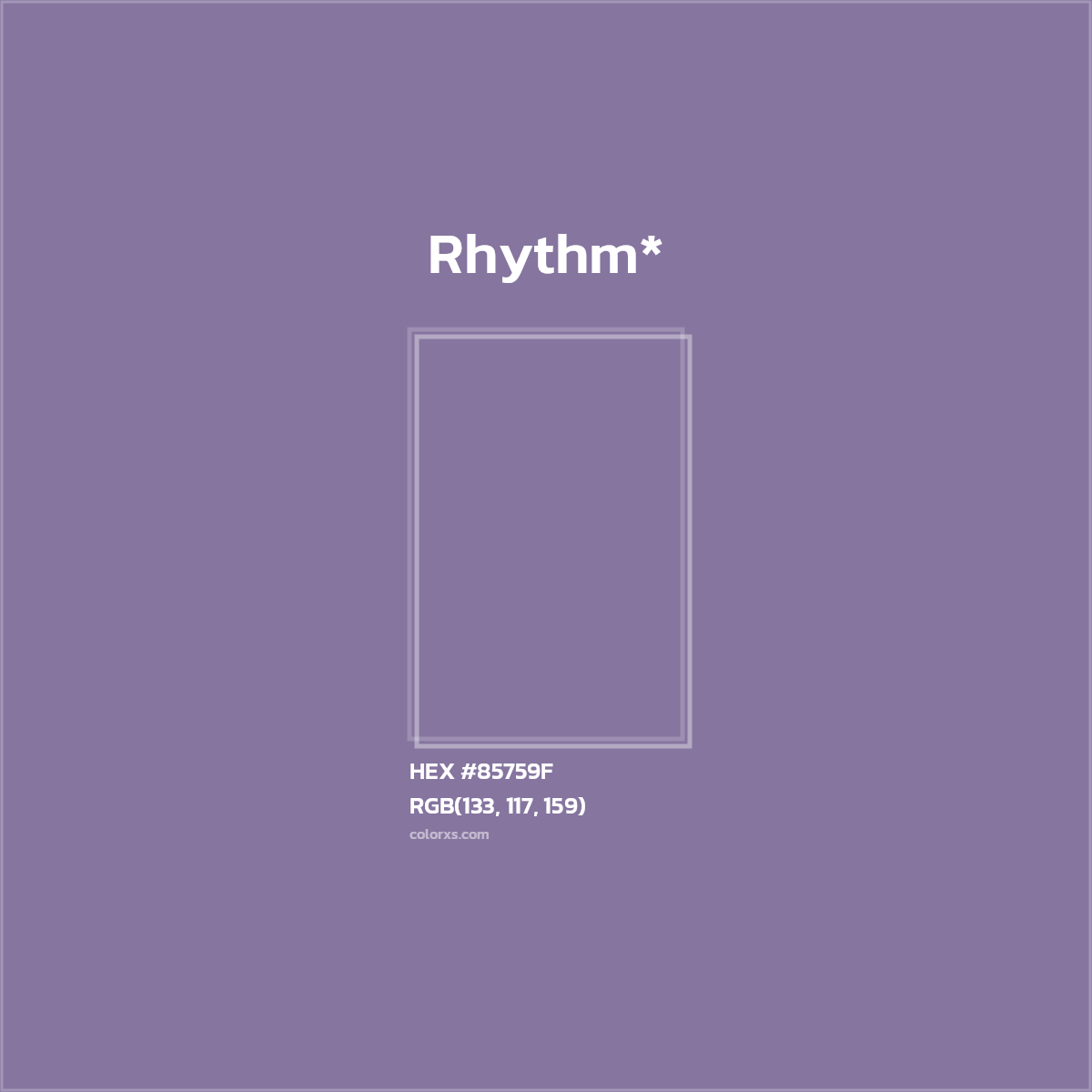 #85759F hex color. RGB, RYB, CMYK, HSL, HSV codes and color conversions. Matching color names, palettes, paints.