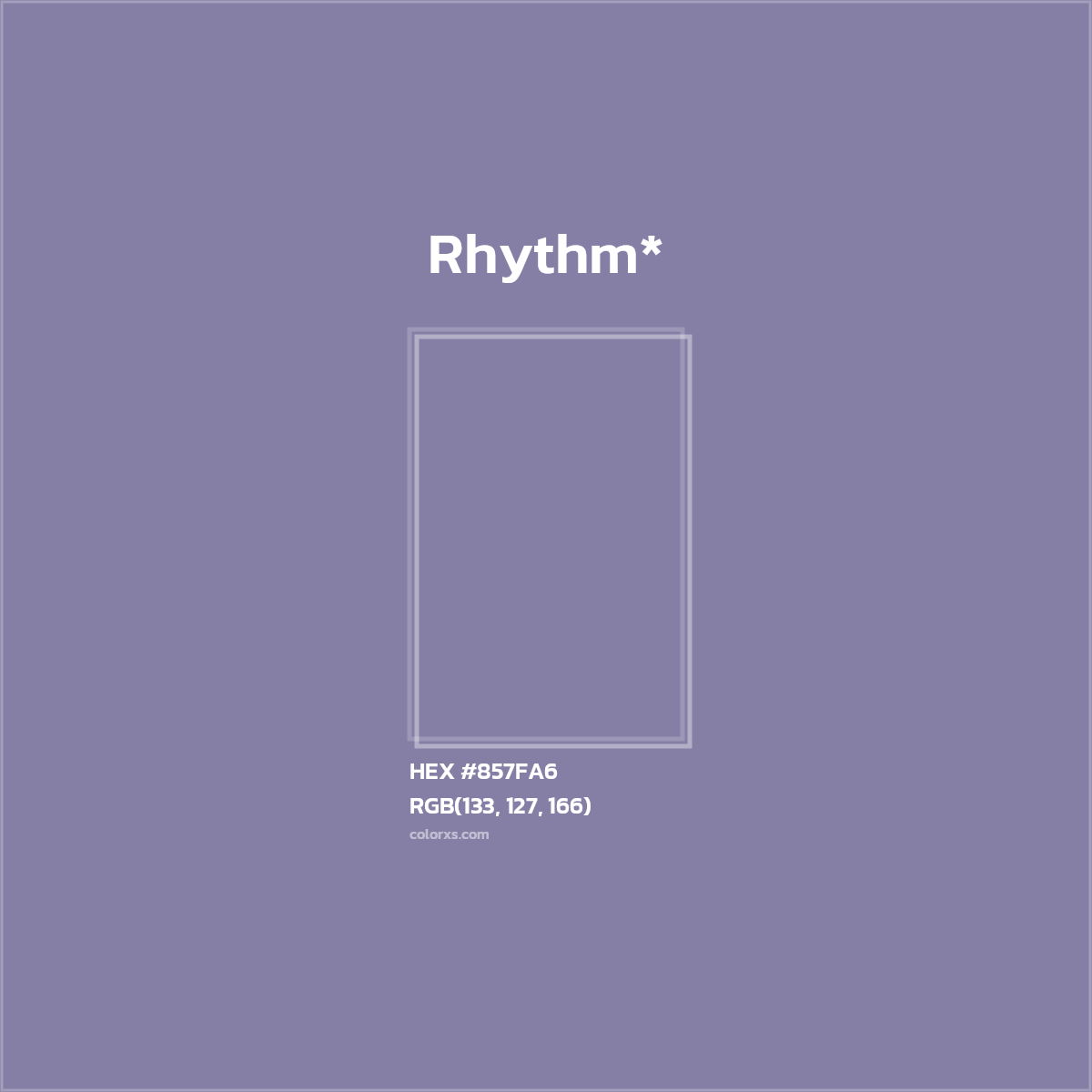 #857FA6 hex color. RGB, RYB, CMYK, HSL, HSV codes and color conversions. Matching color names, palettes, paints.
