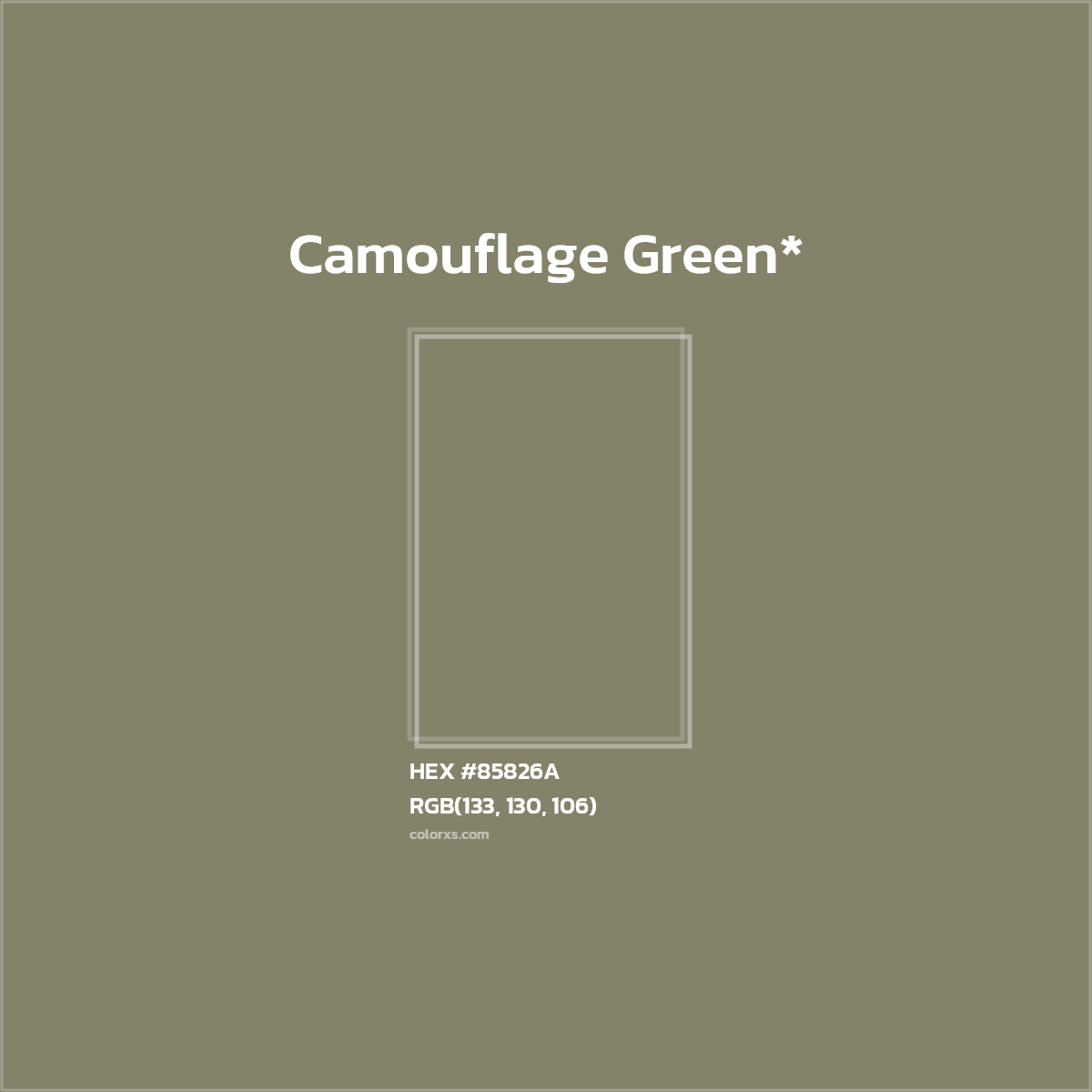 #85826A hex color. RGB, RYB, CMYK, HSL, HSV codes and color conversions. Matching color names, palettes, paints.