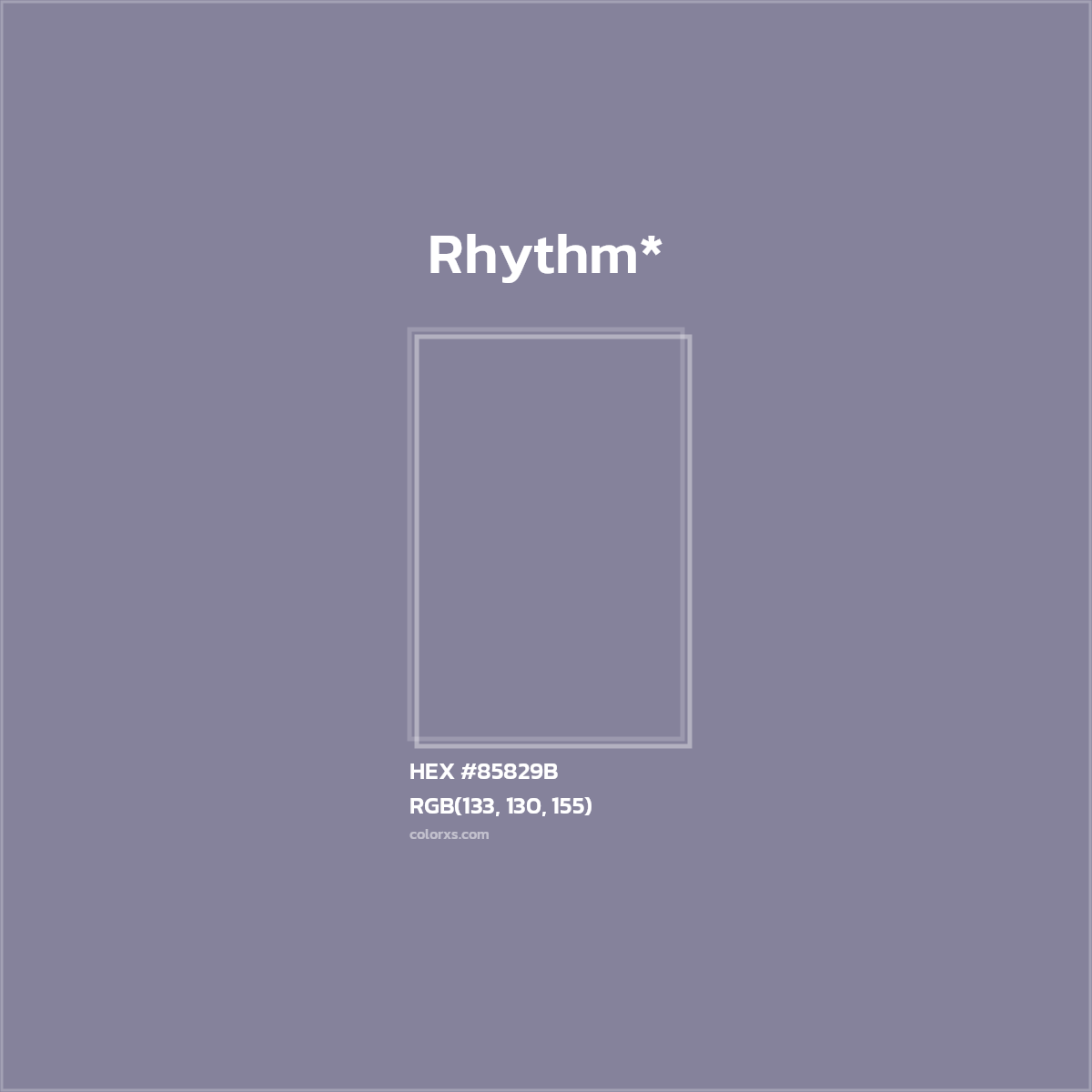 #85829B hex color. RGB, RYB, CMYK, HSL, HSV codes and color conversions. Matching color names, palettes, paints.