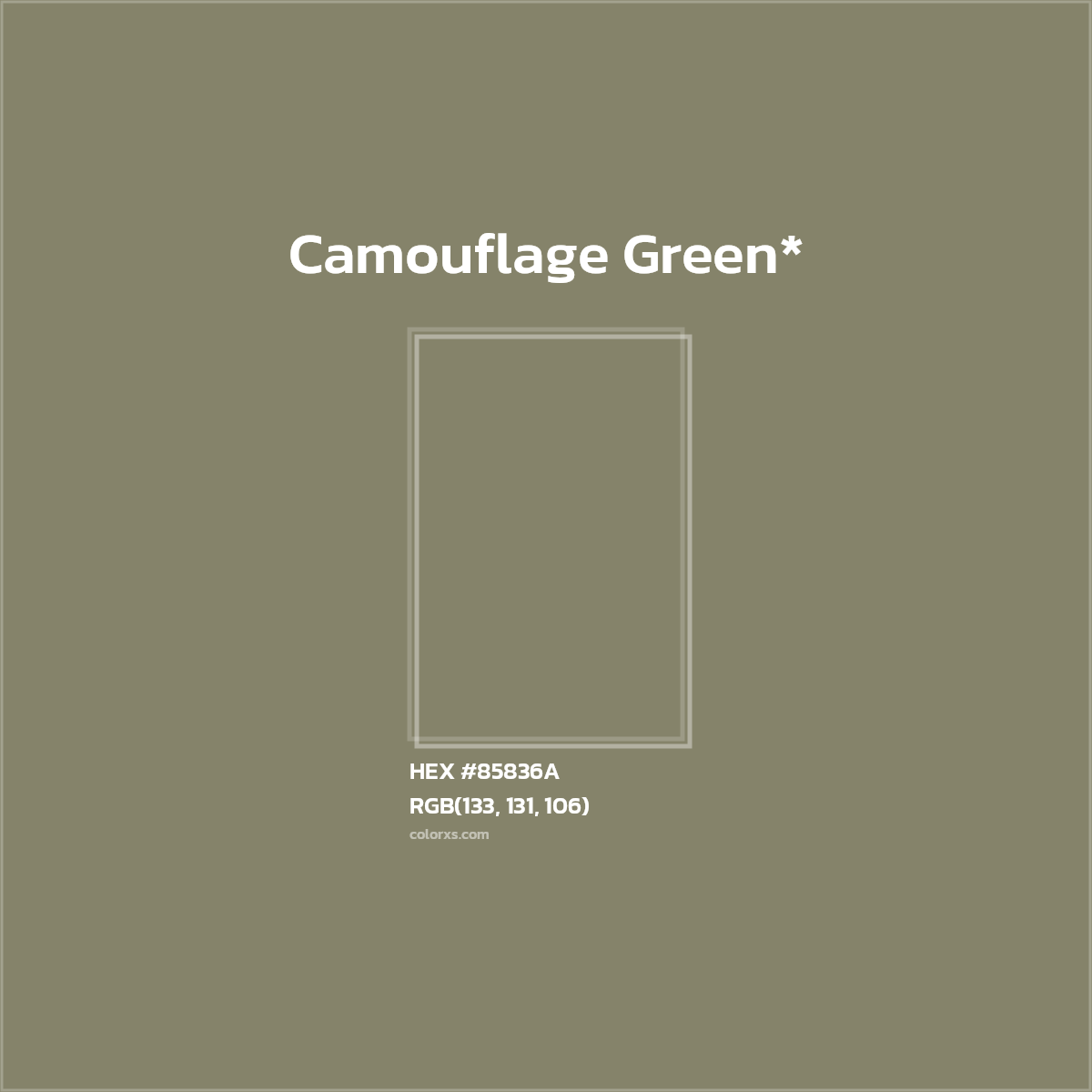 #85836A hex color. RGB, RYB, CMYK, HSL, HSV codes and color conversions. Matching color names, palettes, paints.
