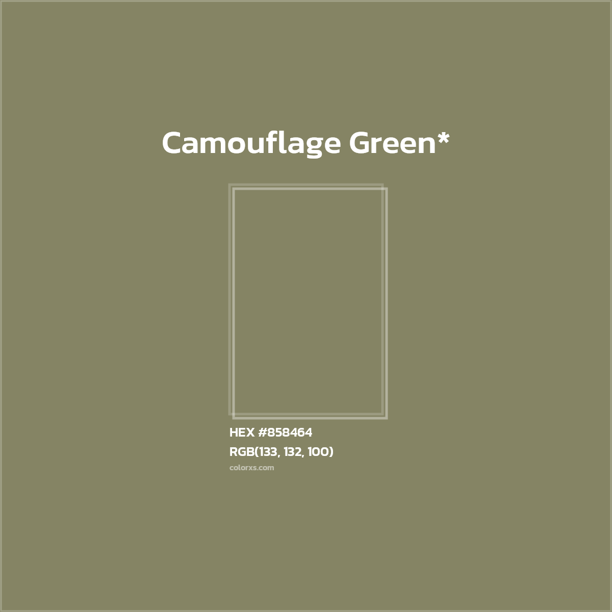 #858464 hex color. RGB, RYB, CMYK, HSL, HSV codes and color conversions. Matching color names, palettes, paints.