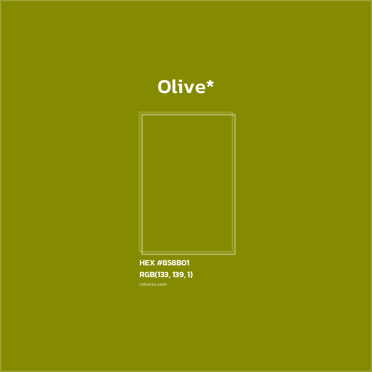 #858B01 hex color. RGB, RYB, CMYK, HSL, HSV codes and color conversions. Matching color names, palettes, paints.