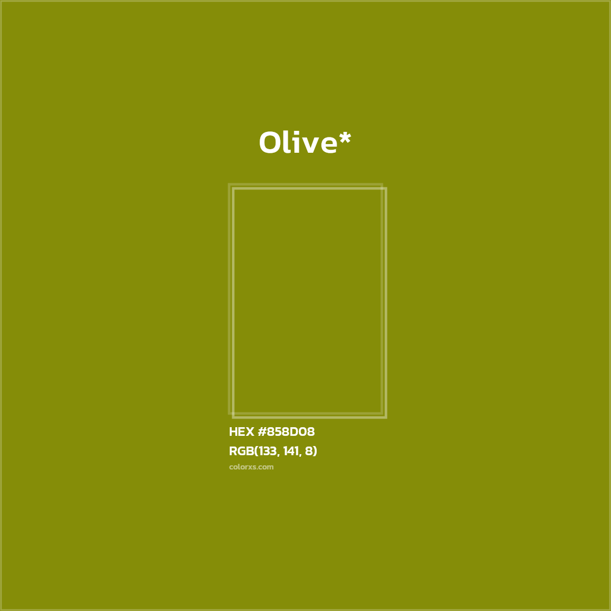 #858D08 hex color. RGB, RYB, CMYK, HSL, HSV codes and color conversions. Matching color names, palettes, paints.