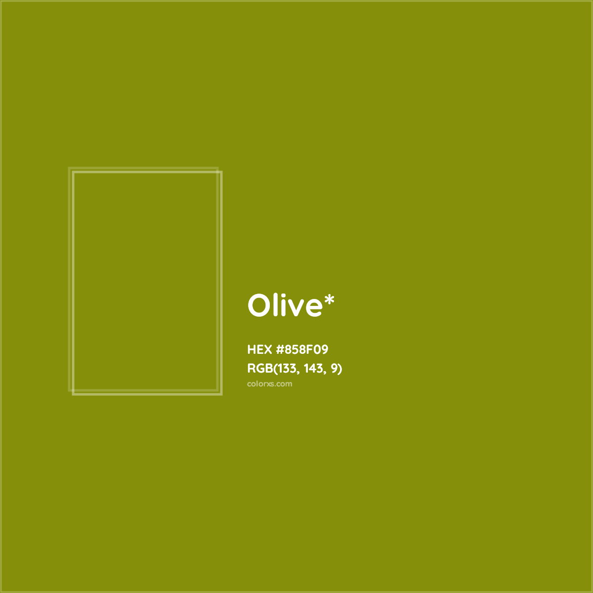 #858F09 hex color. RGB, RYB, CMYK, HSL, HSV codes and color conversions. Matching color names, palettes, paints.