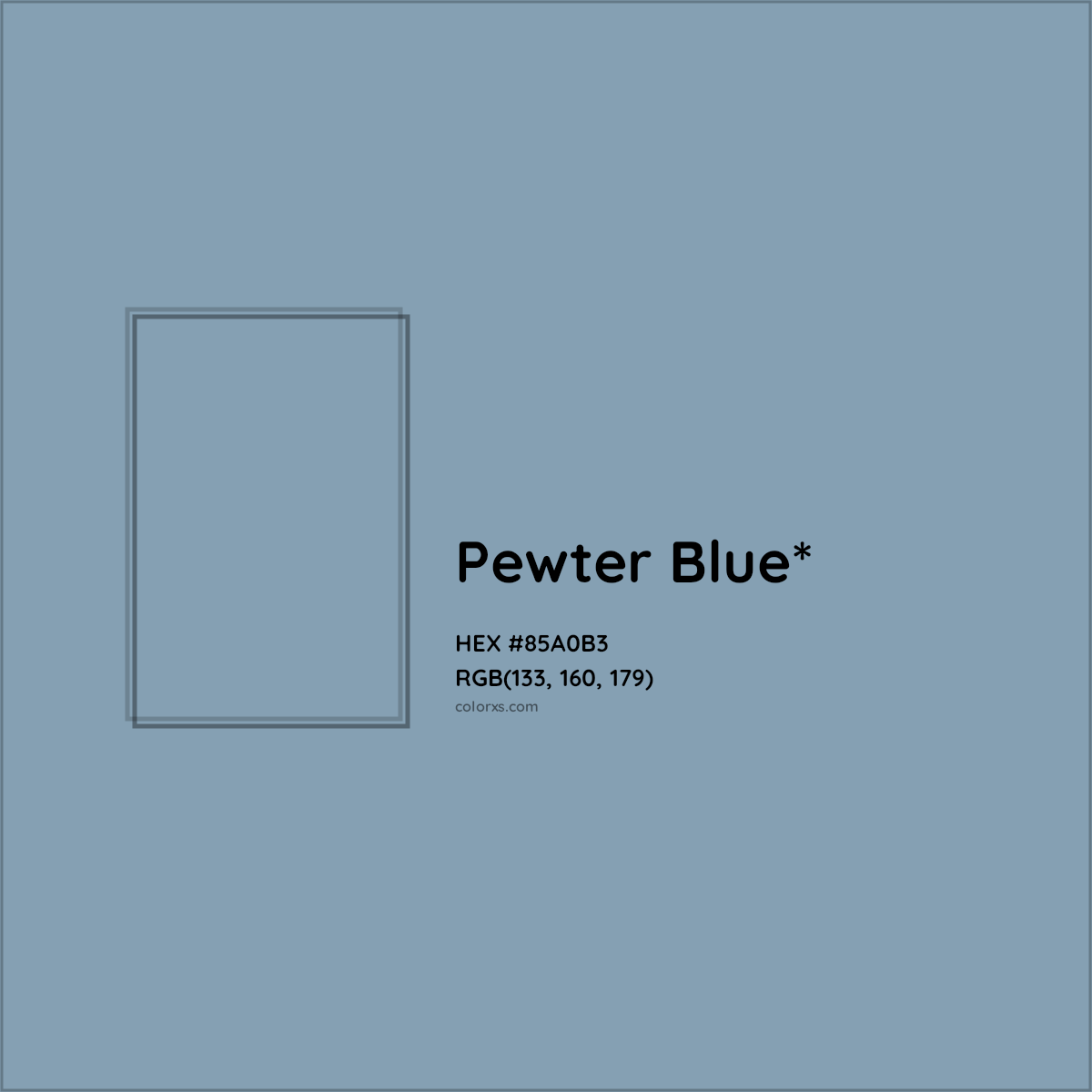 #85A0B3 hex color. RGB, RYB, CMYK, HSL, HSV codes and color conversions. Matching color names, palettes, paints.