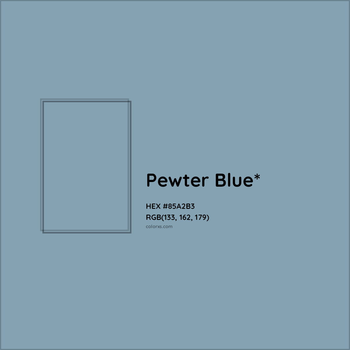 #85A2B3 hex color. RGB, RYB, CMYK, HSL, HSV codes and color conversions. Matching color names, palettes, paints.