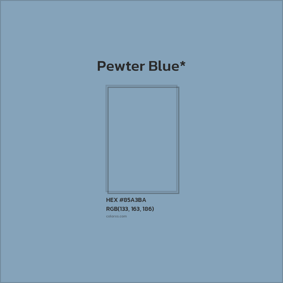 #85A3BA hex color. RGB, RYB, CMYK, HSL, HSV codes and color conversions. Matching color names, palettes, paints.