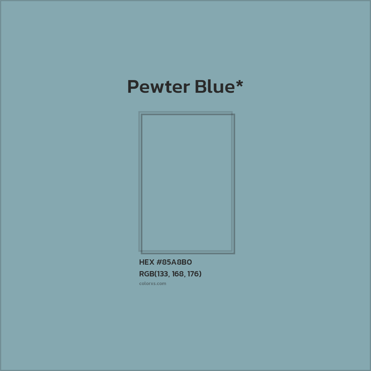 #85A8B0 hex color. RGB, RYB, CMYK, HSL, HSV codes and color conversions. Matching color names, palettes, paints.