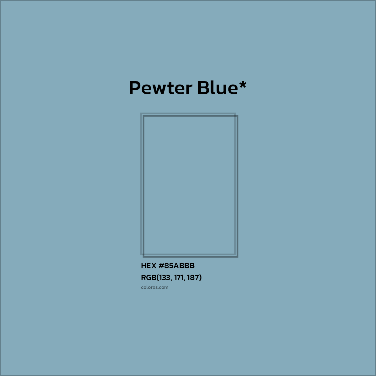 #85ABBB hex color. RGB, RYB, CMYK, HSL, HSV codes and color conversions. Matching color names, palettes, paints.