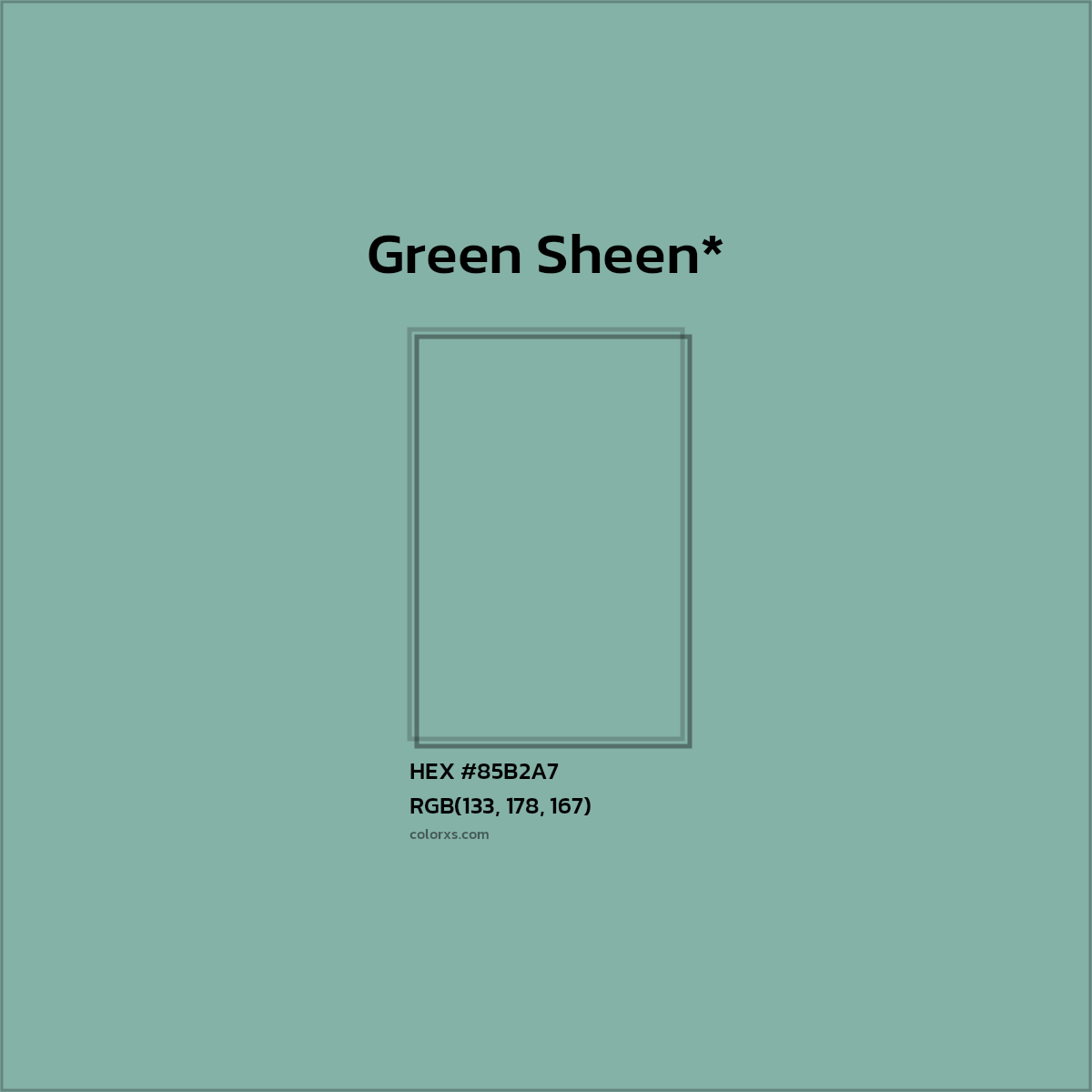 #85B2A7 hex color. RGB, RYB, CMYK, HSL, HSV codes and color conversions. Matching color names, palettes, paints.