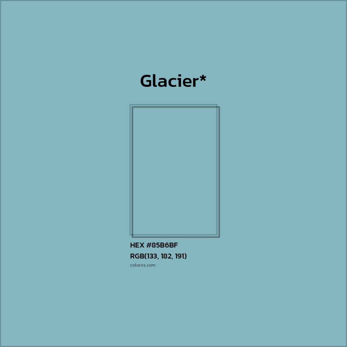 #85B6BF hex color. RGB, RYB, CMYK, HSL, HSV codes and color conversions. Matching color names, palettes, paints.