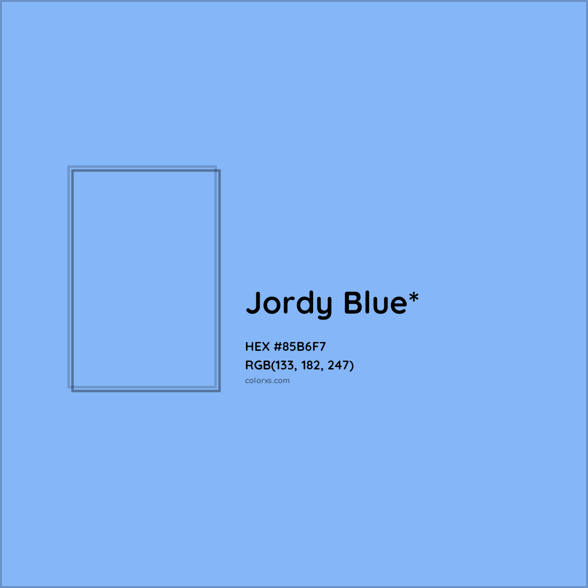 #85B6F7 hex color. RGB, RYB, CMYK, HSL, HSV codes and color conversions. Matching color names, palettes, paints.