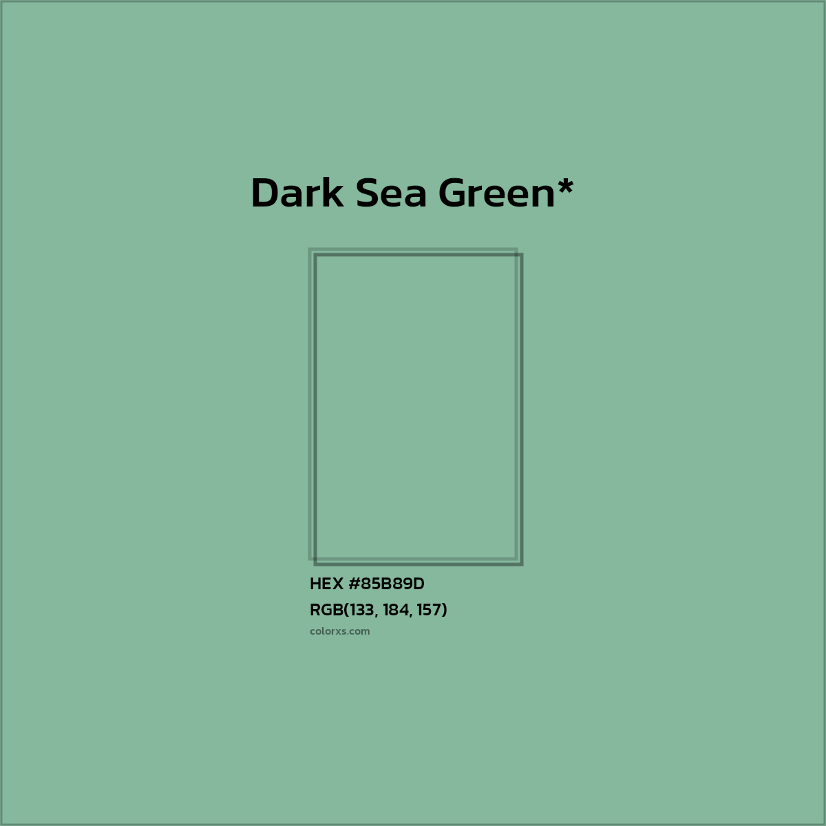 #85B89D hex color. RGB, RYB, CMYK, HSL, HSV codes and color conversions. Matching color names, palettes, paints.