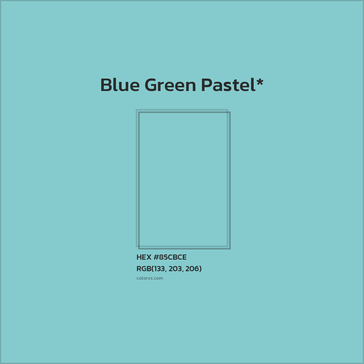#85CBCE hex color. RGB, RYB, CMYK, HSL, HSV codes and color conversions. Matching color names, palettes, paints.