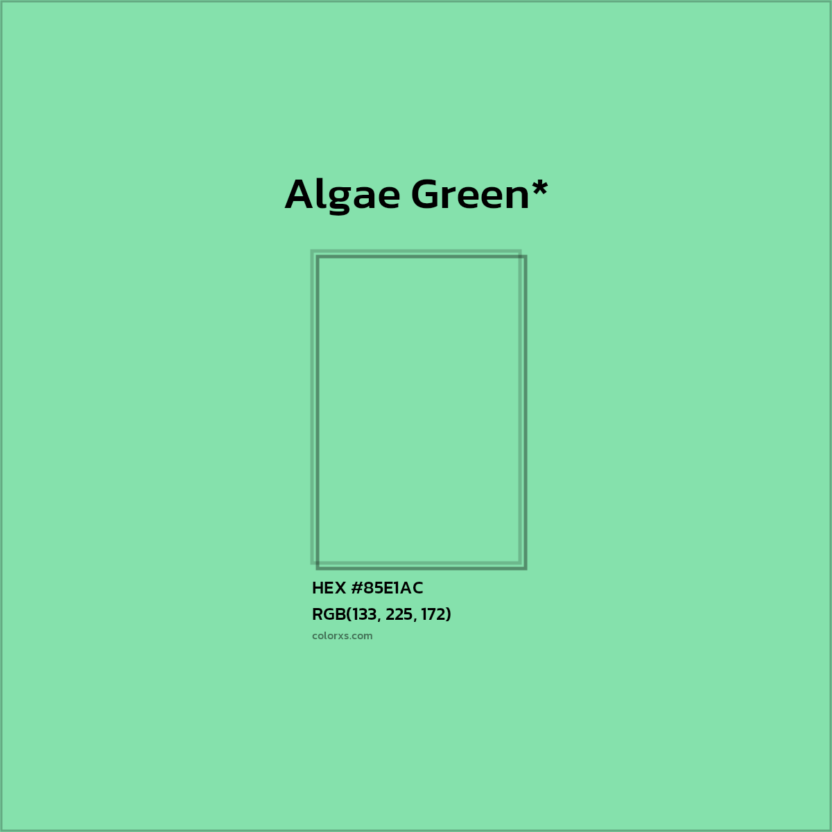 #85E1AC hex color. RGB, RYB, CMYK, HSL, HSV codes and color conversions. Matching color names, palettes, paints.