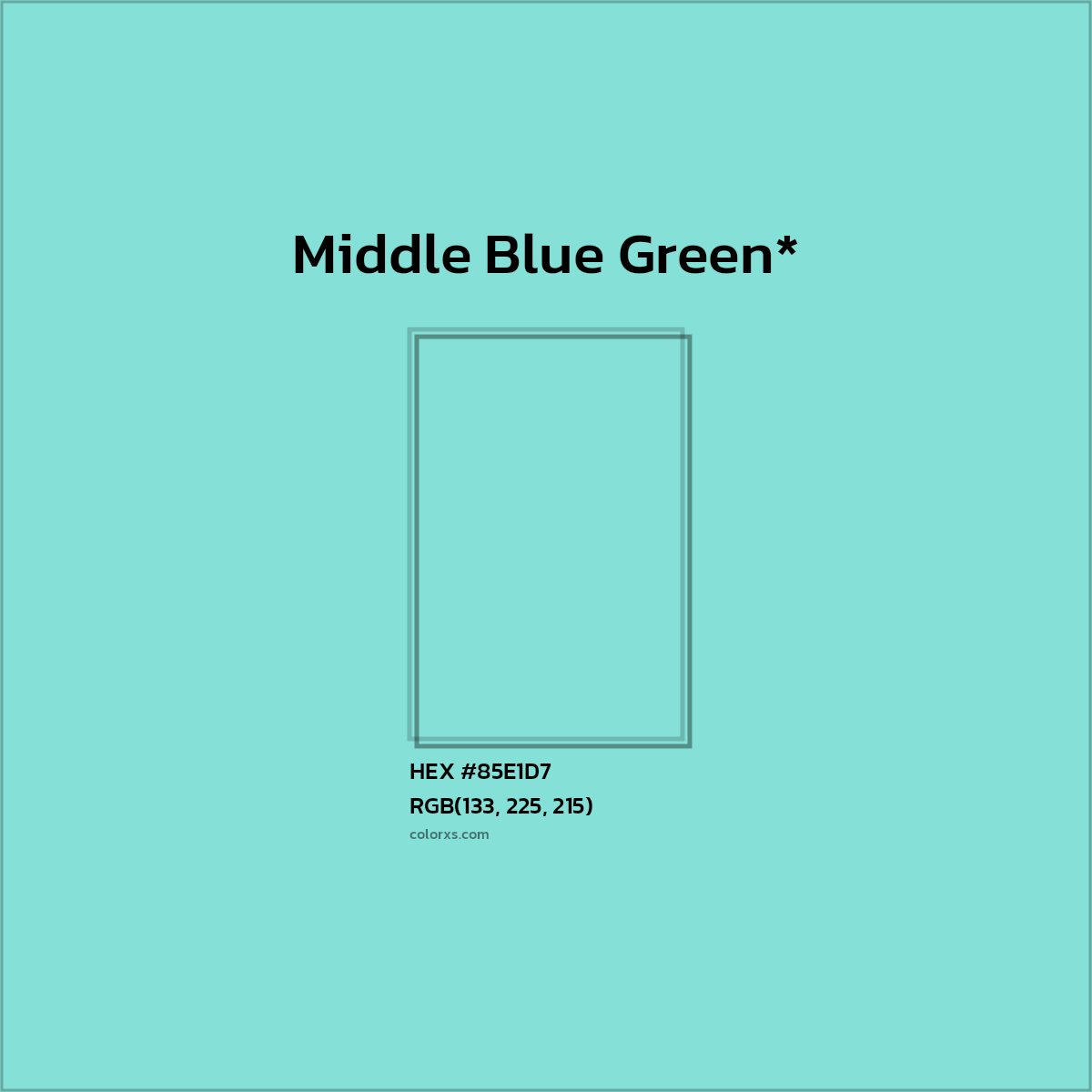 #85E1D7 hex color. RGB, RYB, CMYK, HSL, HSV codes and color conversions. Matching color names, palettes, paints.
