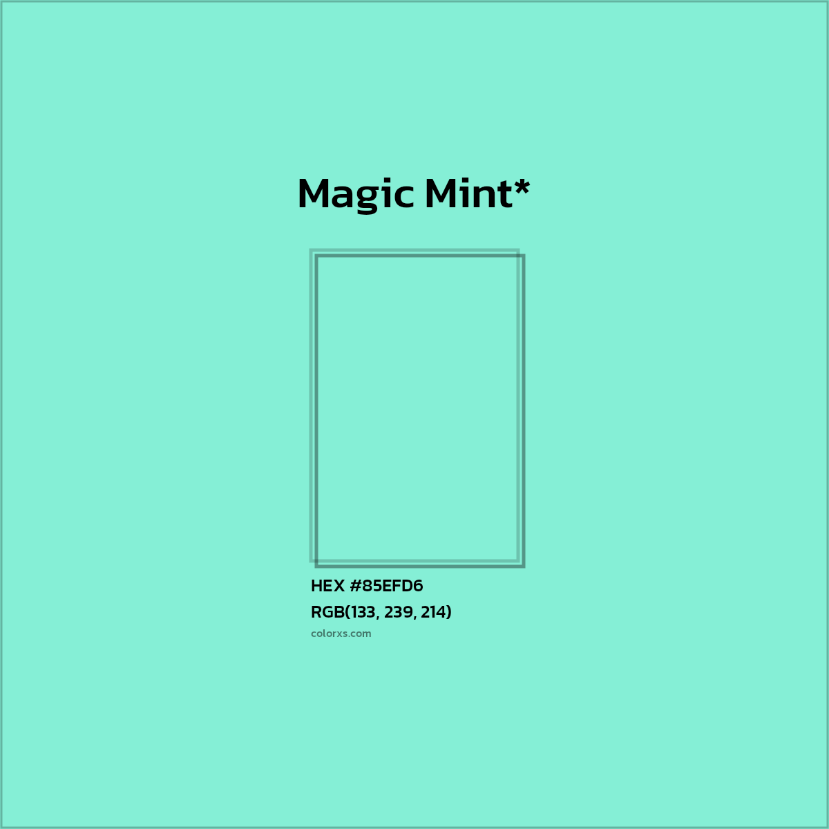 #85EFD6 hex color. RGB, RYB, CMYK, HSL, HSV codes and color conversions. Matching color names, palettes, paints.