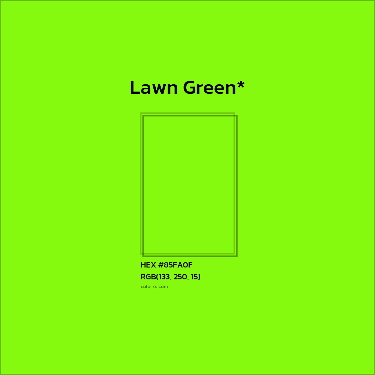 #85FA0F hex color. RGB, RYB, CMYK, HSL, HSV codes and color conversions. Matching color names, palettes, paints.