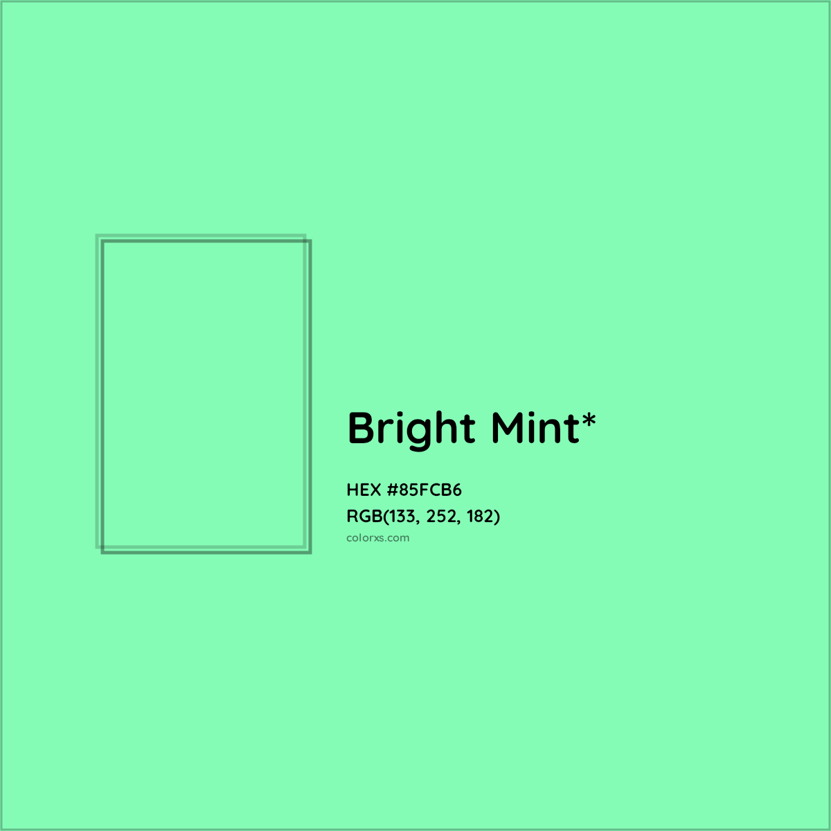 #85FCB6 hex color. RGB, RYB, CMYK, HSL, HSV codes and color conversions. Matching color names, palettes, paints.