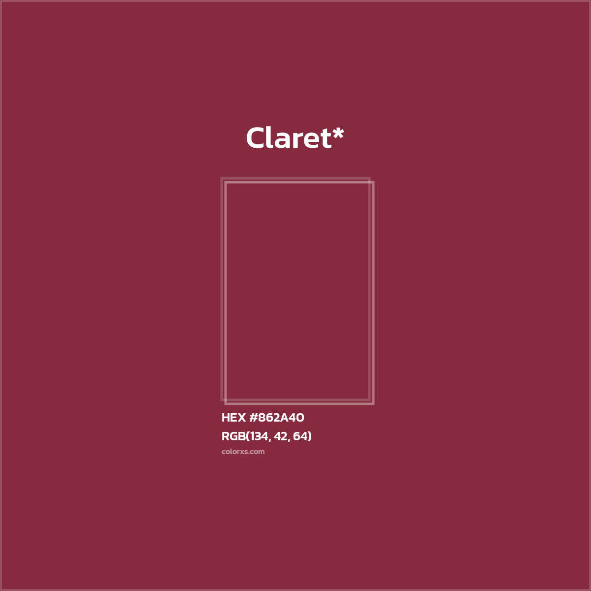 #862A40 hex color. RGB, RYB, CMYK, HSL, HSV codes and color conversions. Matching color names, palettes, paints.