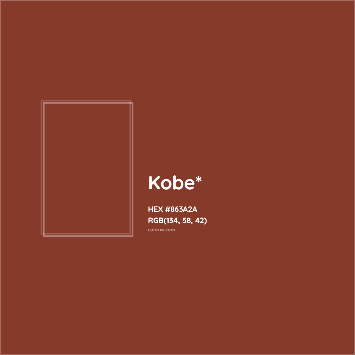 #863A2A hex color. RGB, RYB, CMYK, HSL, HSV codes and color conversions. Matching color names, palettes, paints.
