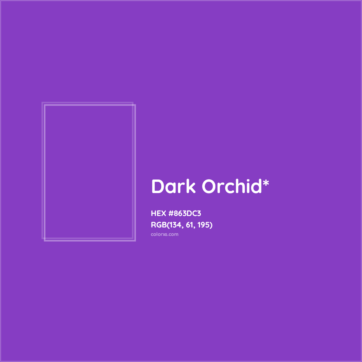 #863DC3 hex color. RGB, RYB, CMYK, HSL, HSV codes and color conversions. Matching color names, palettes, paints.