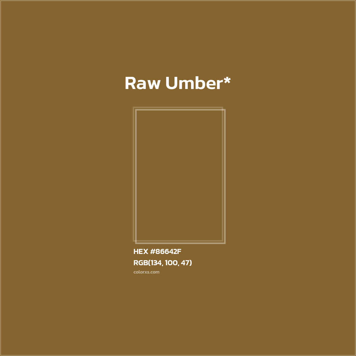#86642F hex color. RGB, RYB, CMYK, HSL, HSV codes and color conversions. Matching color names, palettes, paints.