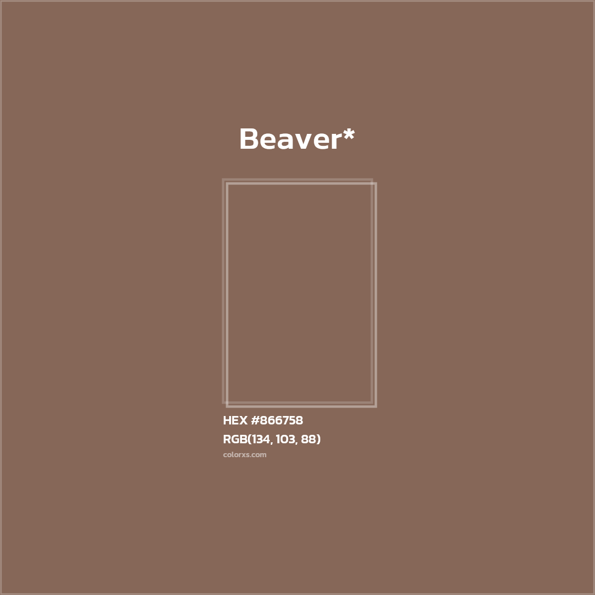 #866758 hex color. RGB, RYB, CMYK, HSL, HSV codes and color conversions. Matching color names, palettes, paints.