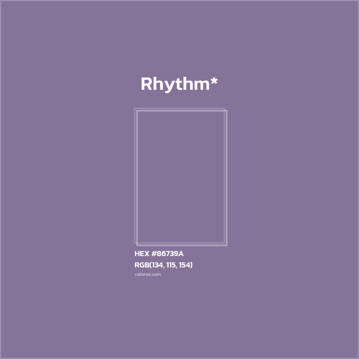 #86739A hex color. RGB, RYB, CMYK, HSL, HSV codes and color conversions. Matching color names, palettes, paints.