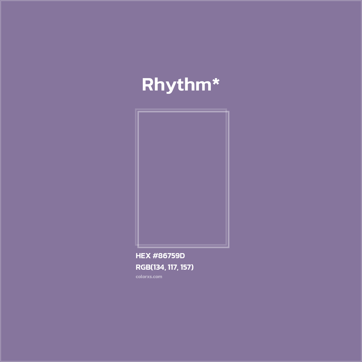 #86759D hex color. RGB, RYB, CMYK, HSL, HSV codes and color conversions. Matching color names, palettes, paints.