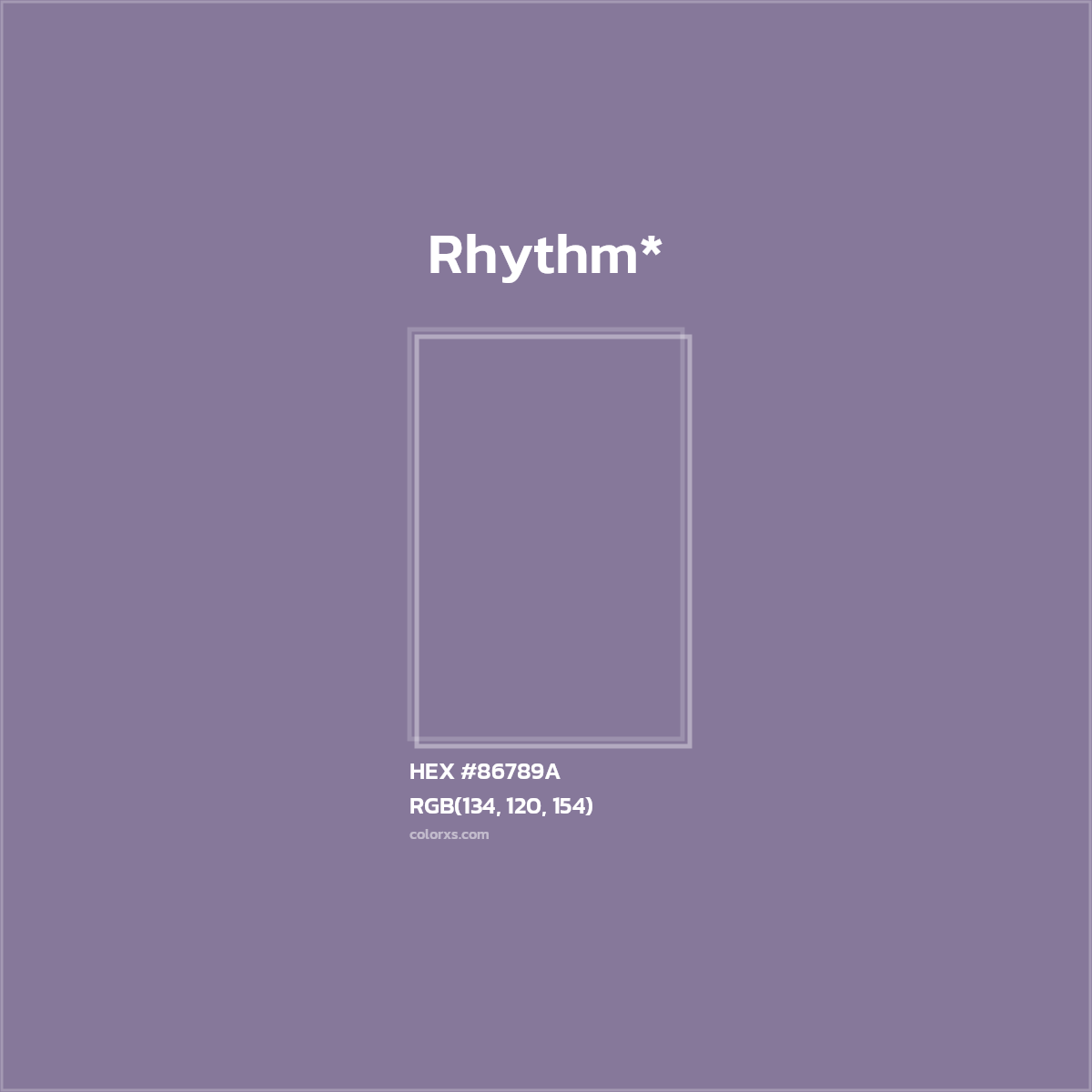 #86789A hex color. RGB, RYB, CMYK, HSL, HSV codes and color conversions. Matching color names, palettes, paints.