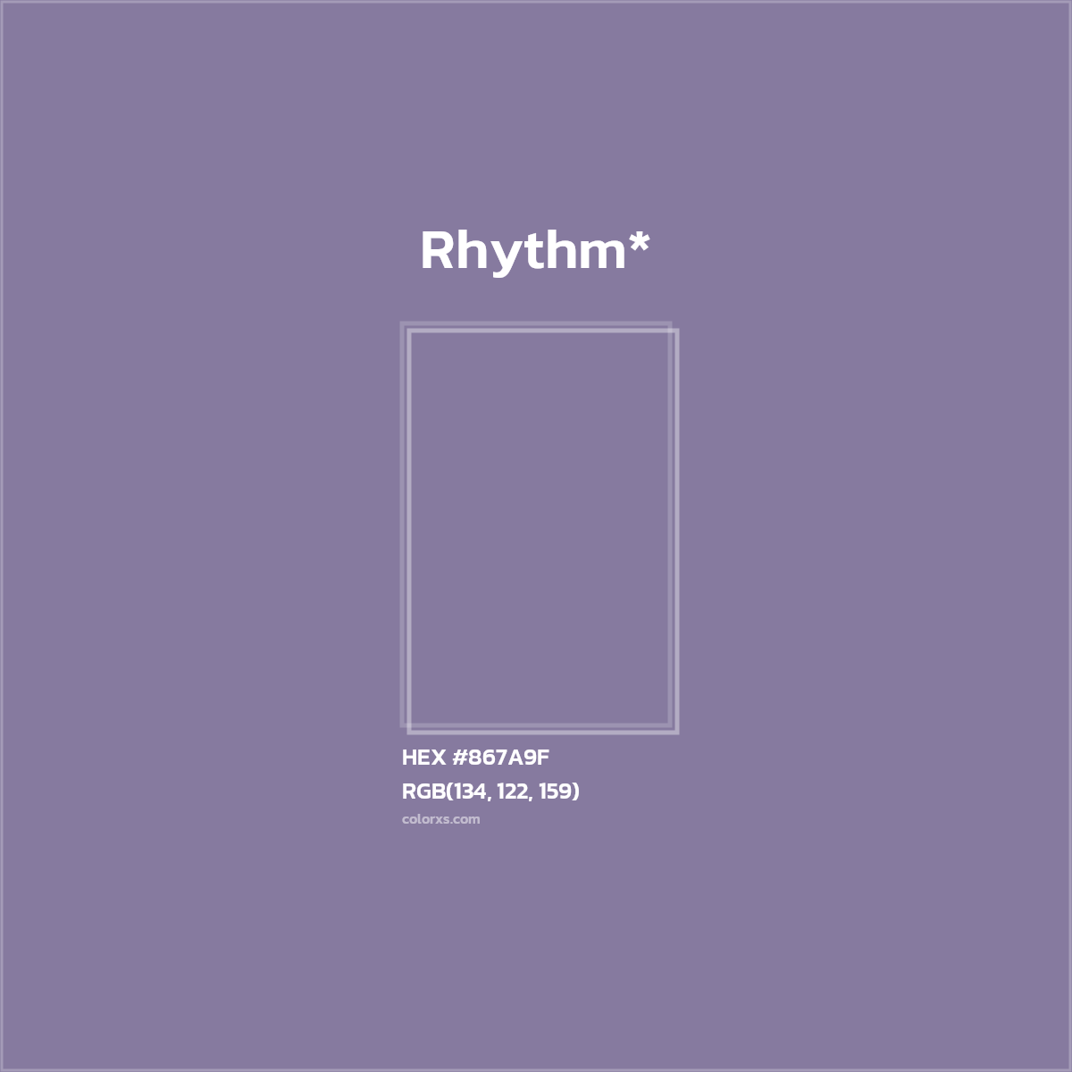 #867A9F hex color. RGB, RYB, CMYK, HSL, HSV codes and color conversions. Matching color names, palettes, paints.