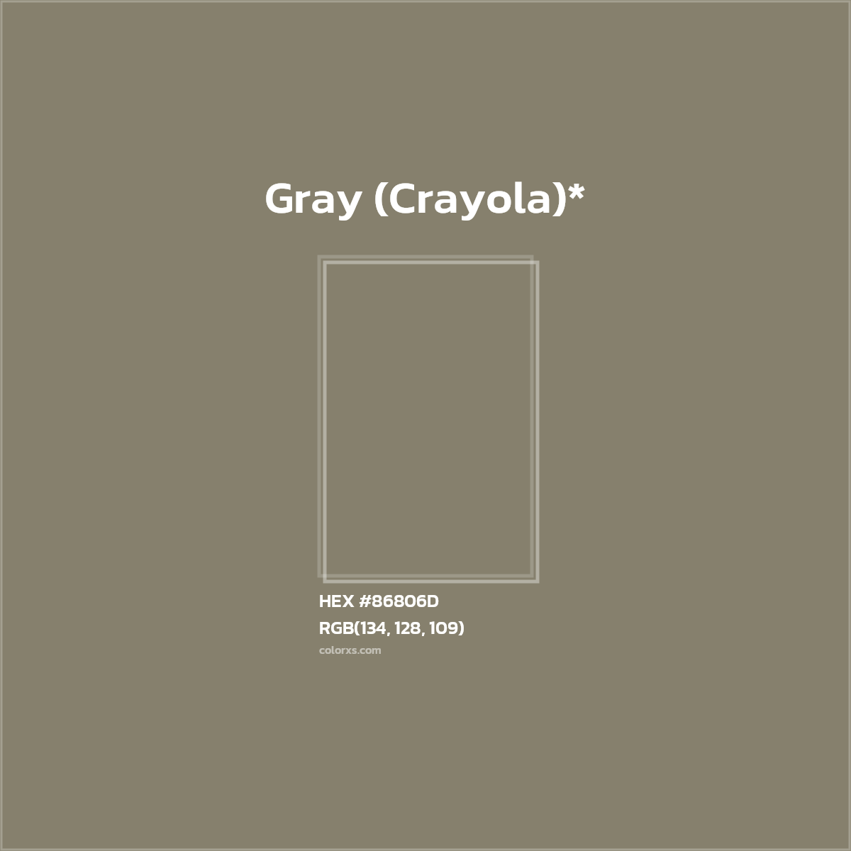#86806D hex color. RGB, RYB, CMYK, HSL, HSV codes and color conversions. Matching color names, palettes, paints.