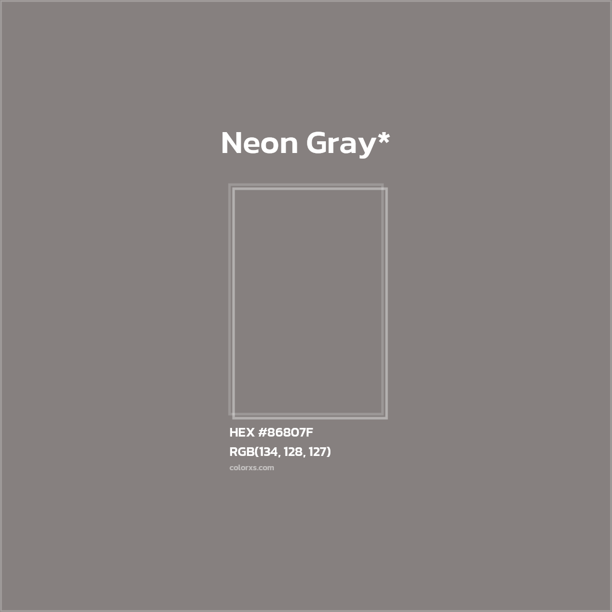 #86807F hex color. RGB, RYB, CMYK, HSL, HSV codes and color conversions. Matching color names, palettes, paints.