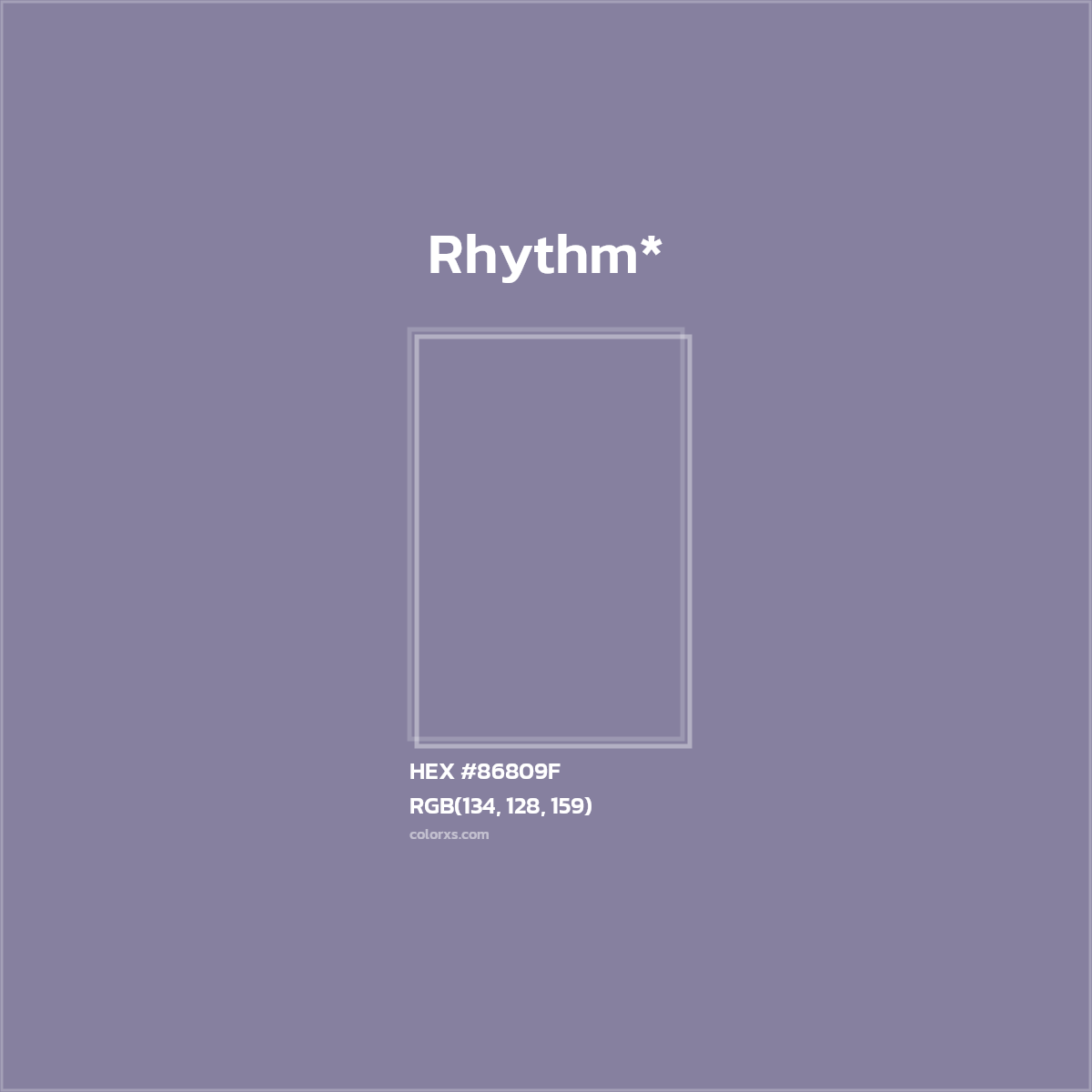 #86809F hex color. RGB, RYB, CMYK, HSL, HSV codes and color conversions. Matching color names, palettes, paints.