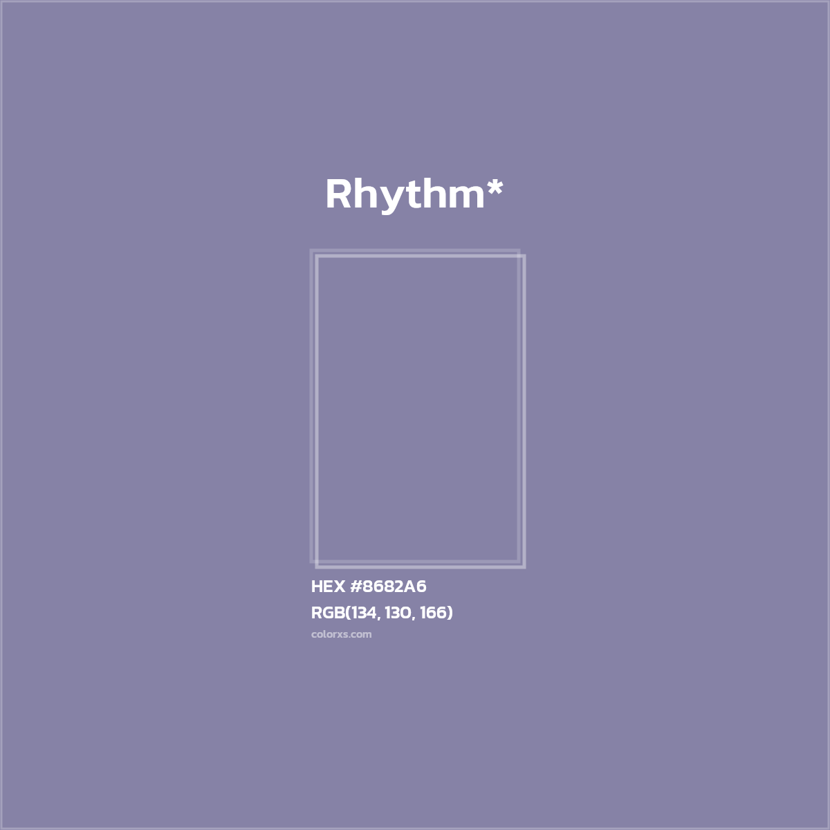 #8682A6 hex color. RGB, RYB, CMYK, HSL, HSV codes and color conversions. Matching color names, palettes, paints.