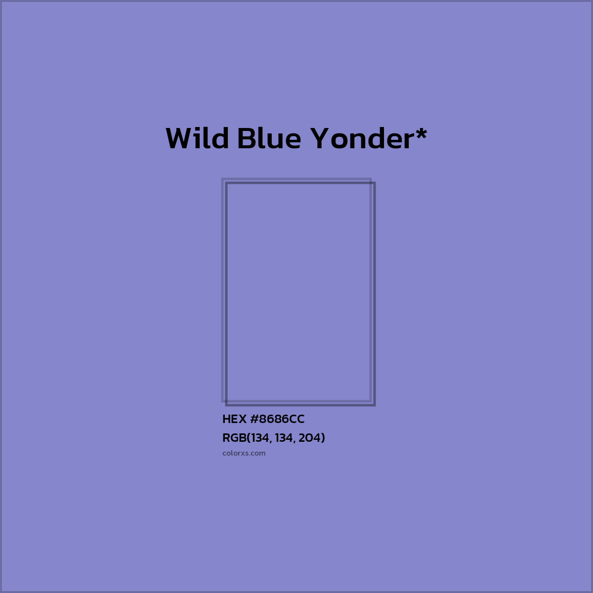 #8686CC hex color. RGB, RYB, CMYK, HSL, HSV codes and color conversions. Matching color names, palettes, paints.