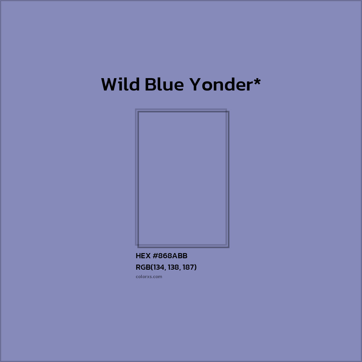 #868ABB hex color. RGB, RYB, CMYK, HSL, HSV codes and color conversions. Matching color names, palettes, paints.