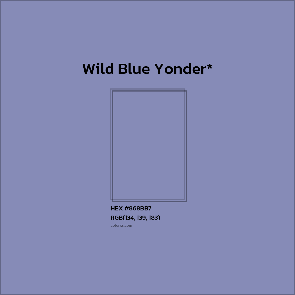 #868BB7 hex color. RGB, RYB, CMYK, HSL, HSV codes and color conversions. Matching color names, palettes, paints.