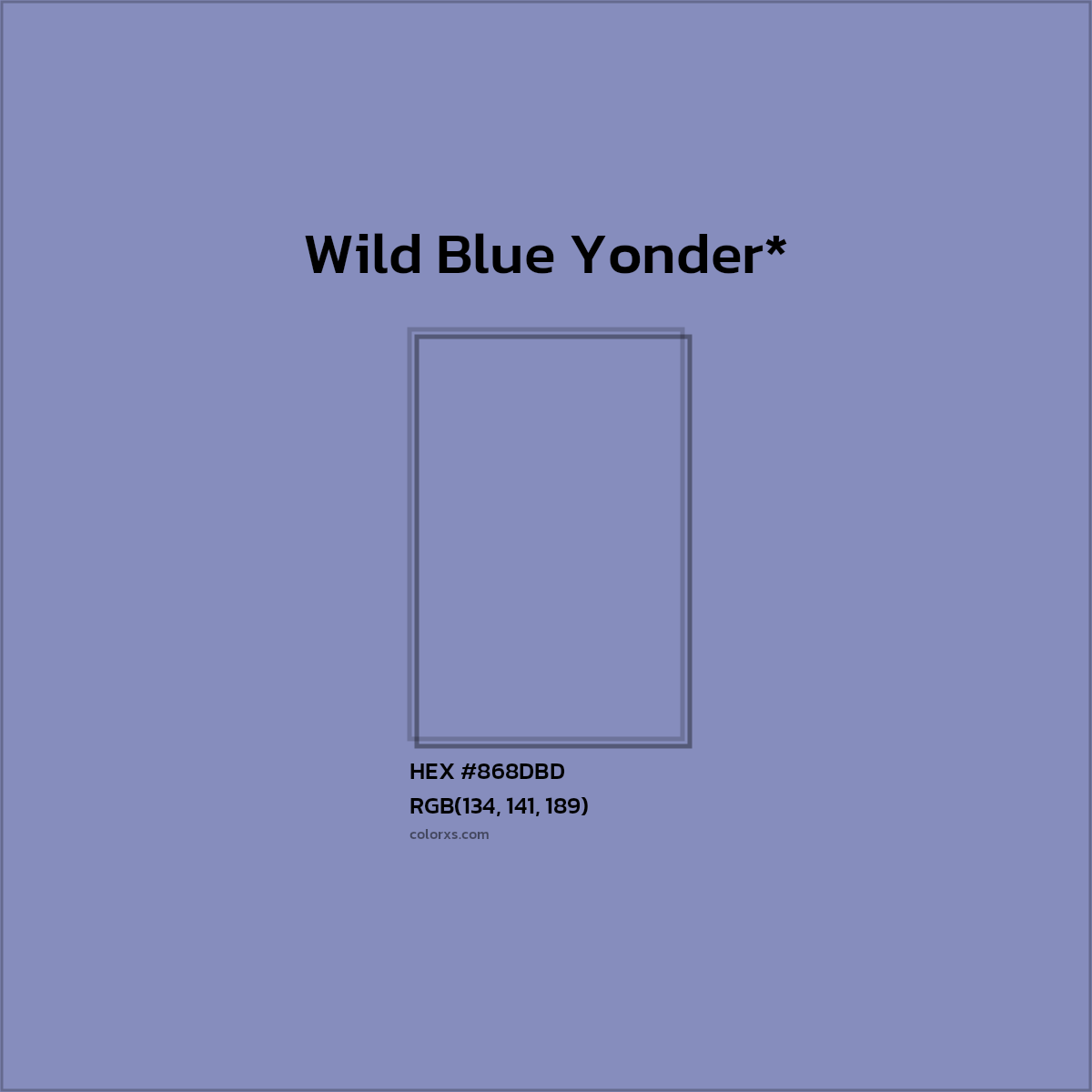 #868DBD hex color. RGB, RYB, CMYK, HSL, HSV codes and color conversions. Matching color names, palettes, paints.