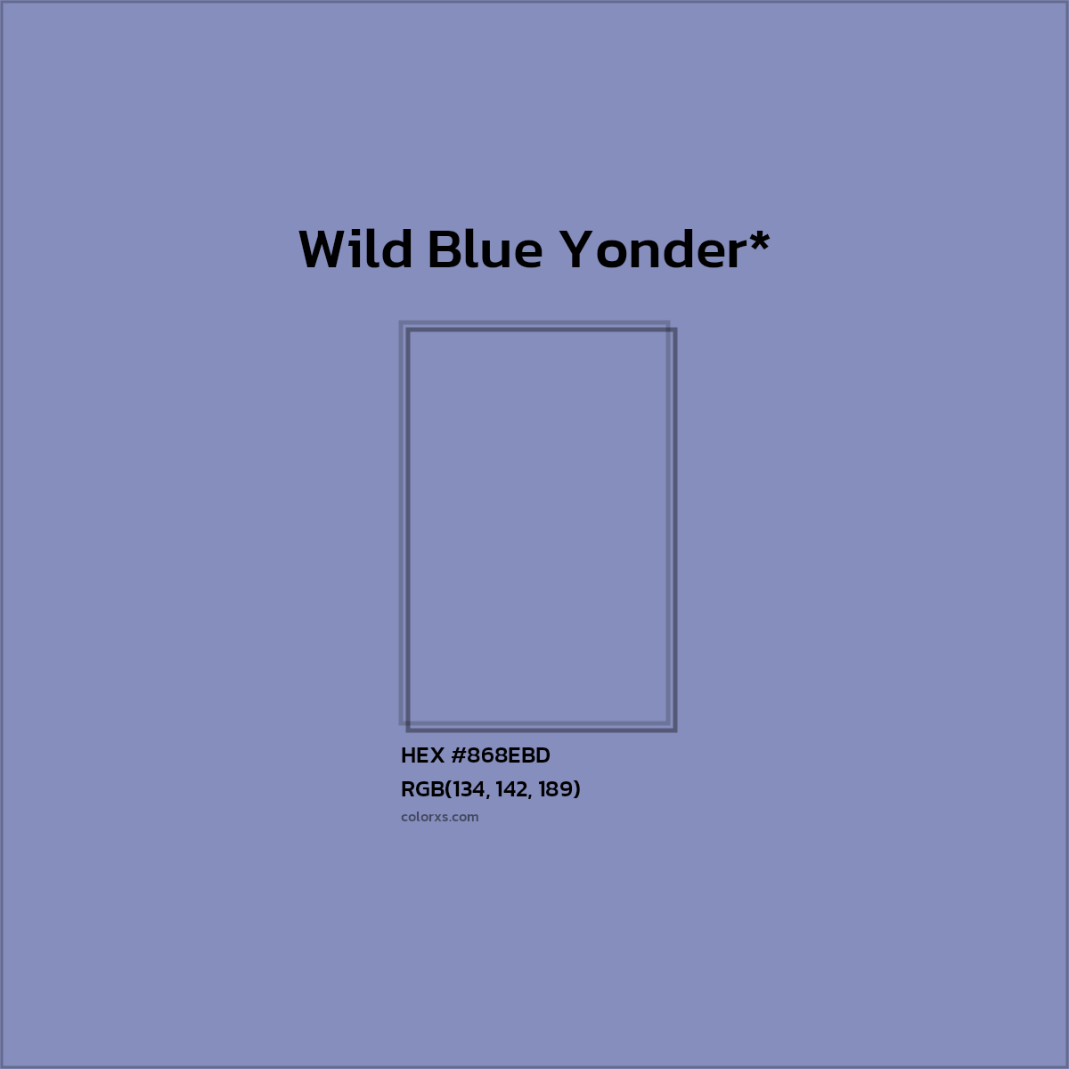 #868EBD hex color. RGB, RYB, CMYK, HSL, HSV codes and color conversions. Matching color names, palettes, paints.