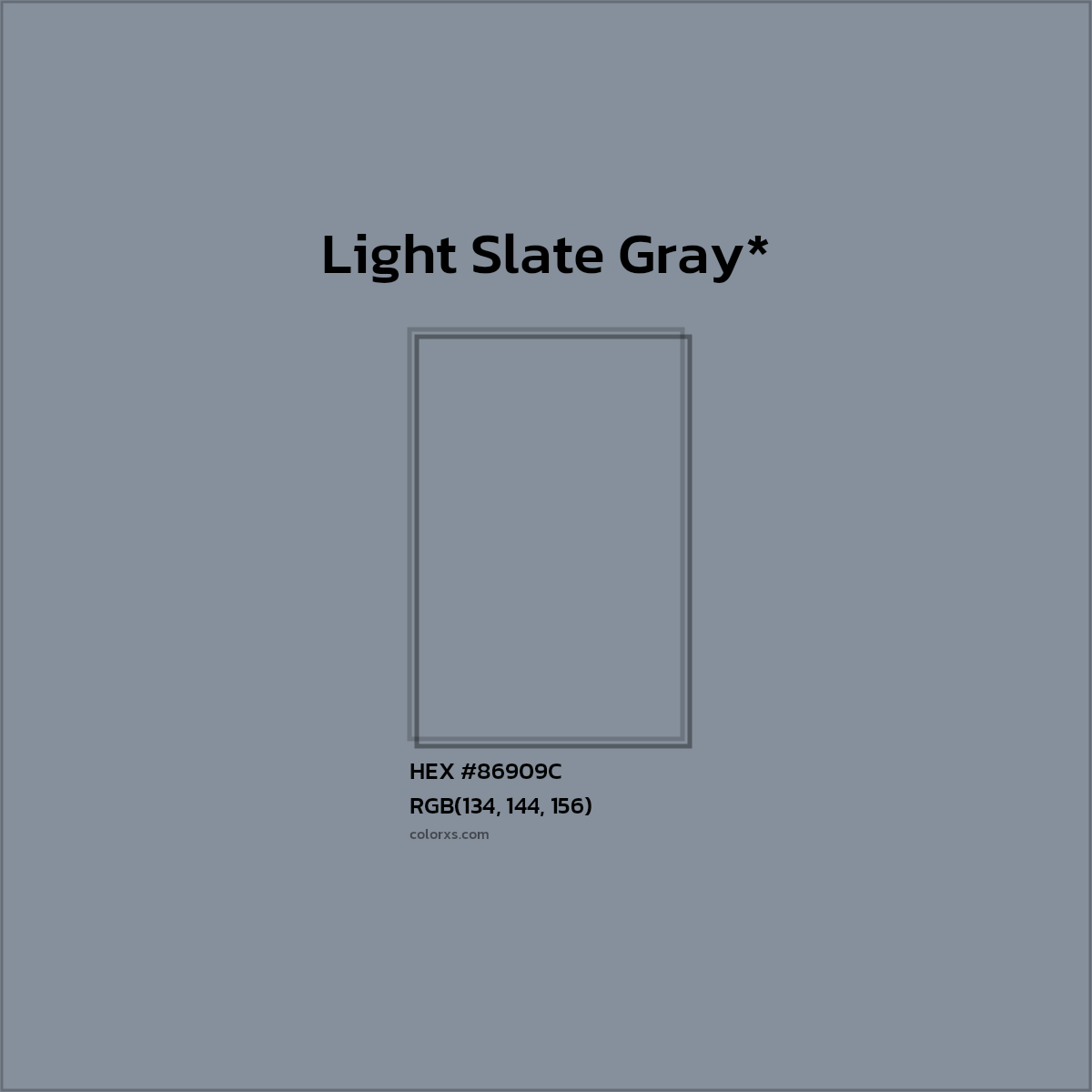 #86909C hex color. RGB, RYB, CMYK, HSL, HSV codes and color conversions. Matching color names, palettes, paints.